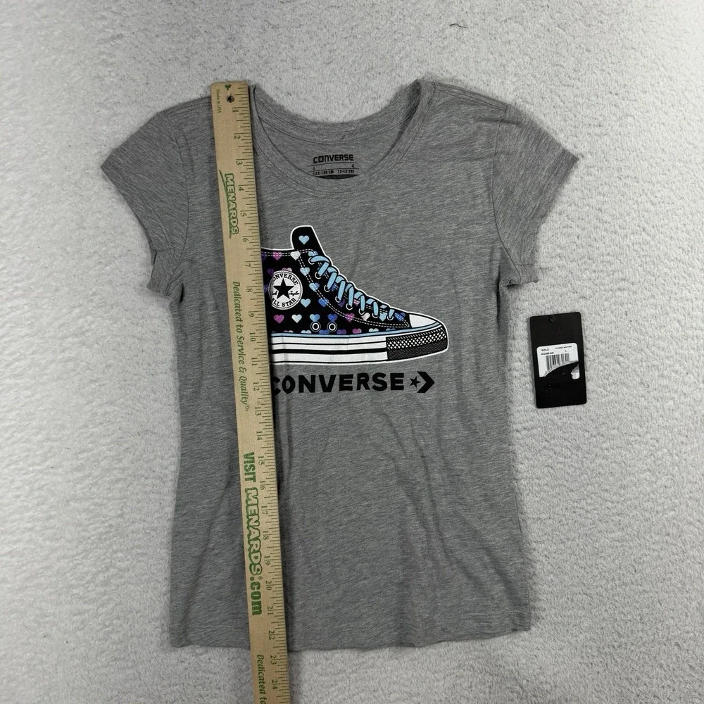 Converse All Star Graphic T-Shirt-Gray Heather Youth Sz L-Heart Chuck TaylorShoe